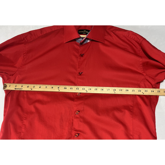 Bertigo Mens Collared Button Up Dress Shirt Size 3XL Red Plaid Flip Cuffs Cotton - Picture 12 of 16